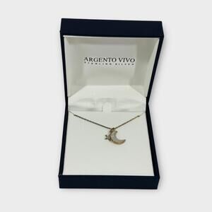 Argento Vivo Sterling Silver Mother of Pearl Moon and Star Charm 16” Necklace